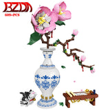 Decorative Flowers Peach Blossom Bouquet Building Blocks Romantic Peach Blossom Assembly Diy Model BricksToys Home Decor Gift