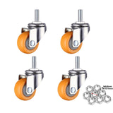 4Pcs/Set Swivel Furniture Caster 1.5 inch Heavy Duty 120kg Orange Swivel Castor Wheels Trolley Ultra Quiet Nylon Castor Wheels