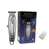 Kemei New All Metal Professional Hair Clipper Men USB Electric Cordless Hair Trimmer T-Blade carving Bald head Hair cut Machine