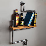 Retro bookshelf American room multi function wall storage wall shelf iron solid wood partition water pipe shelves bathroom rocks