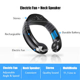 2 in 1 Neck Cooler &amp; Bluetooth Speaker Electric Fan Music Center Sound Box Neck Fan Super Bass Speaker Fan Factory Creative Gift