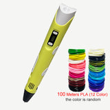 3D Printing Pen DIY Drawing Pen With LCD Display 3D Pen With 12 Colors 100 Meter PLA Filament Christmas Birthday Gift for Child