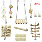 15Pcs/Set Pet Parrot Wooden Swing Chewing Toys Hanging Bell Stand Perch Training