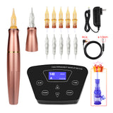 BMX 2 head Tattoo Machine Kits Digital Rotary Tattoo Machine Pen Set Permanent Makeup Micropigmentation Device Cartridge needles