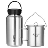 TOMSHOO Stainless Steel Water Bottle Leak Proof Sports Bottle Camping Water Cup Coffee Mug Hanging Pot for Outdoor Camping
