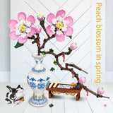 Decorative Flowers Peach Blossom Bouquet Building Blocks Romantic Peach Blossom Assembly Diy Model BricksToys Home Decor Gift