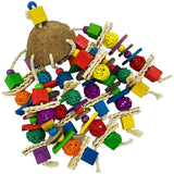 Large Parrot Chewing Toy-Natural Wooden Blocks Rattan Ball Tearing Toy Bird Cage Bite Toy For African Grey Macaws Cockatoos