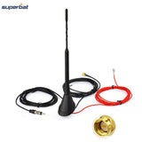 Superbat Car Antenna for DAB DAB+ AM/FM Radio Built-in Amplifier SMA Male Universal Roof Mount Rod Antenna 5M Cable for AutoDAB