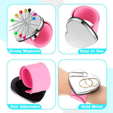 3 Pcs Metal Magnetic Sewing Needle Cushion Heart Shape Magnetic Needle Holder Hair Clip Bracelet Silicone Wrist Needle Cushion