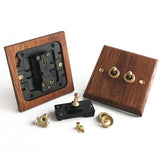 86 Type Solid Wood Panel Switch Wall Light Retro Brass Toggle Switch Wood Grain Electrical Switch Socket
