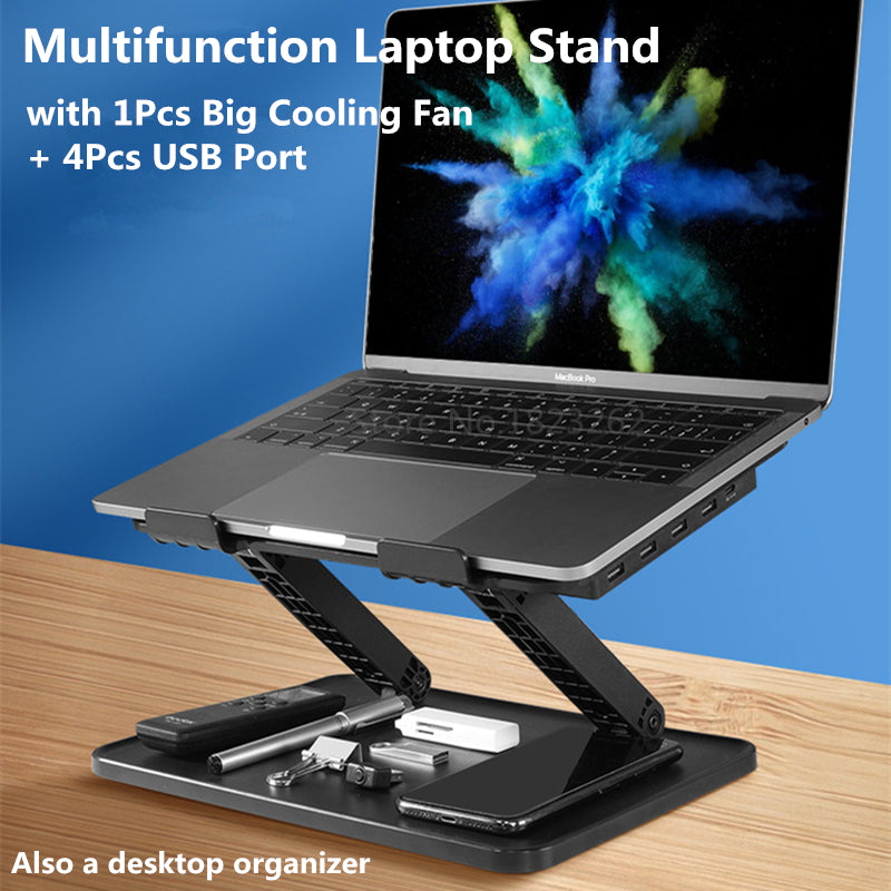 Multifunction Computer Stand Multifunction Laptop Stand with Cooling Fan + 4Pcs USB Port, Height Ad ...