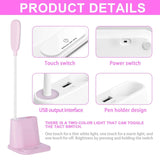 LED Desk Lamp with Pen Holder & Phone Stand, Desk Light,Table Lamp with USB Port,Press Control for Bedroom Reading