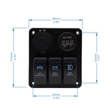 3 Gang Rocker Switch Panel Dual USB Slot Socket Digital Voltmeter Voltage Display for Marine Car Rv Vehicles Truck Yacht 12V