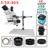 38MP HDMI-Compatible USB Microscopio Camera 3.5X-90X Simul-Focal Trinocular Stereo Microscope Soldering PCB Jewelry Repair Kit