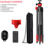 Phone Tripod 54 Inch Portable Travel Tripods Camera Tripod With BT Remote Control And Cell Phone Clip 1/4 Inch Screw Mount