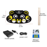 Electronic Drum Set - 9 Pad Flexible Roll Up Drum Kit Practice Pad with Foot Ped N58B