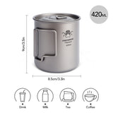 420ml Titanium Cup Camping Water Mug with Foldable Handles Lightweight Water Cup for Backpacking Camping Fishing