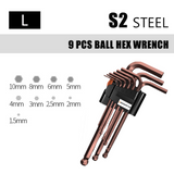 QUK Hex Wrench Set Screwdriver Universal Allen Key 1.5mm-10mm 9PCS Double-End L Type Hexagon Flat Ball Spanner Metric Hand Tools