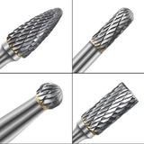 1/4'' 6.35mm Sliver Double Cut Tungsten Steel Carbide Rotary Burr Die Grinder Shank Bit  Sliver Variable Speed Tool Kit 8Pcs/Set