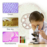 Monocular Microscope 300X Portable Educational Microscope for Children Kids Students Gift Toy Tool with LED + Reflecting Mirror