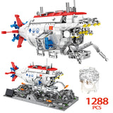 1288 City Technical Jiaolong Deep Sea Submarine Building Blocks Submersible Manned Missile Detector Bricks Toys For Children