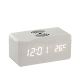 Wooden LED Alarm Clocks Desktop Digital Clock with Qi Wireless Charging Smart Alarm Clocks for Bedroom Bedside Table Decor Clock