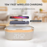 Digital Alarm Clock Radio With Bluetooth Speaker,15W Wireless Charger, Dual Wireless Speaker,Adjustable Loud Alarm Sound