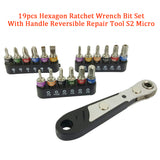 19pcs Combination Home S2 Micro Ratchet Wrench Bit Set Auto Hexagon Repair Tool Multifunctional Reversible With Handle Plum Head