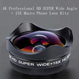 2022.4K HD 0.45X Wide Angle and 15X Macro Mobile Phone Lens Optical Lens Multi-layer Coated Glass Video Live