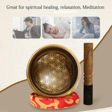 Ammoon Tibetan Meditation Singing Bowl Set with Mallet &amp; Cushion Flower of Life Pattern Buddhist Music Therapy Chanting Bowl