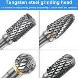 1/4'' 6.35mm Sliver Double Cut Tungsten Steel Carbide Rotary Burr Die Grinder Shank Bit  Sliver Variable Speed Tool Kit 8Pcs/Set