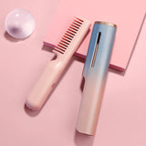 USB Rechargeable Hair Straightening Comb Mini Travel Curling Straight Dual-use Wireless Hair Straightener Brush Fast Heating