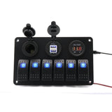 Waterproof Marine Switch Panel 6 Gang with Dual 3.1A USB Slot Socket