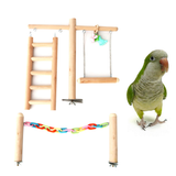 Parrot Playground Bird Wooden Standing Ladder Swing Cage Toys (Self-Assembly, Pendants Random Color)