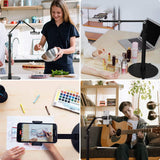 Aluminum Tablet Phone Overhead Stand Desktop Cell Phone Photography Stand Height &amp; Angle Adjustable