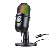 RGB Condenser Microphone Cardioid USB Mic Colorful Lighting Effect One-Button Mute Real-time Monitoring with Desktop Mic Stand
