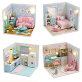 Can be Combined Freely Cute Doll House Furniture Free Dust Cover Nine Designs Diy Miniature Wooden Dollhouse Toys For Children