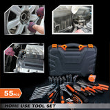 55-Piece Tool Set General Hand Tool Kit Wrench Sockets Screwdrivers Pliers for Home Repair Mechanic Maintainence DIY Projects