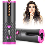 Cordless Hair Curler Automatic Rotating Curling Iron Portable Wireless Rechargeable Curling Wand LCD Display Ceramic Hair Curler