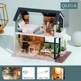 CUTEBEE DIY Dollhouse Kit Wooden Doll Houses Miniature Dollhouse Furniture Kit with LED Toys for children Christmas Gift QL02