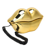 Electroplating Golden Lip Shaped Telephone Home Landline Phone Mouth Telephone Desktop Fixed Wired Phone for Home Office Hotel