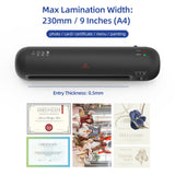 Desktop Laminator Machine Set A4 Size Hot and Cold Lamination 2 Roller System 9 inches Max Width w/ Paper Cutter Trimmer Rounder