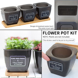 3pcs Windowsill Home Decor Balcony With Bamboo Tray Translucent Black Stickers Ropes Office Flower Pot Set Living Room Succulent