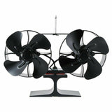 8 Blades Fireplace Fan Double Heads Motor Heat Powered Wood Stove Burner Black Anodized Aluminum Stove Fan