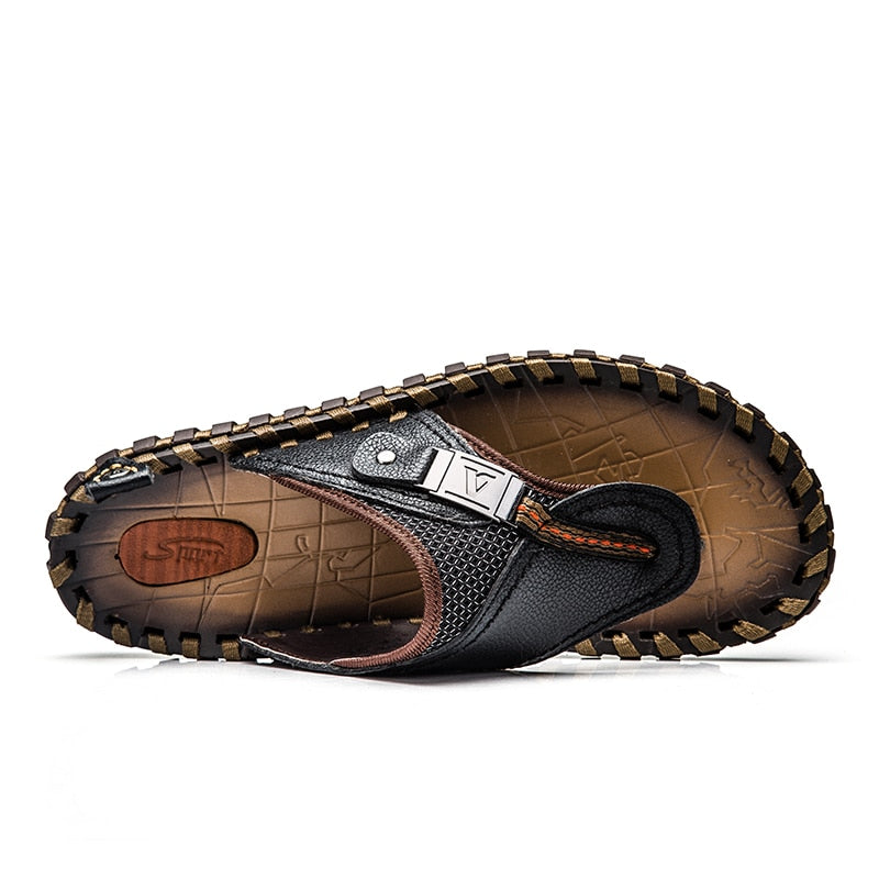 Men's Casual Shoes Genuine Leather Sandals Men Flip Flops Breather Slippers