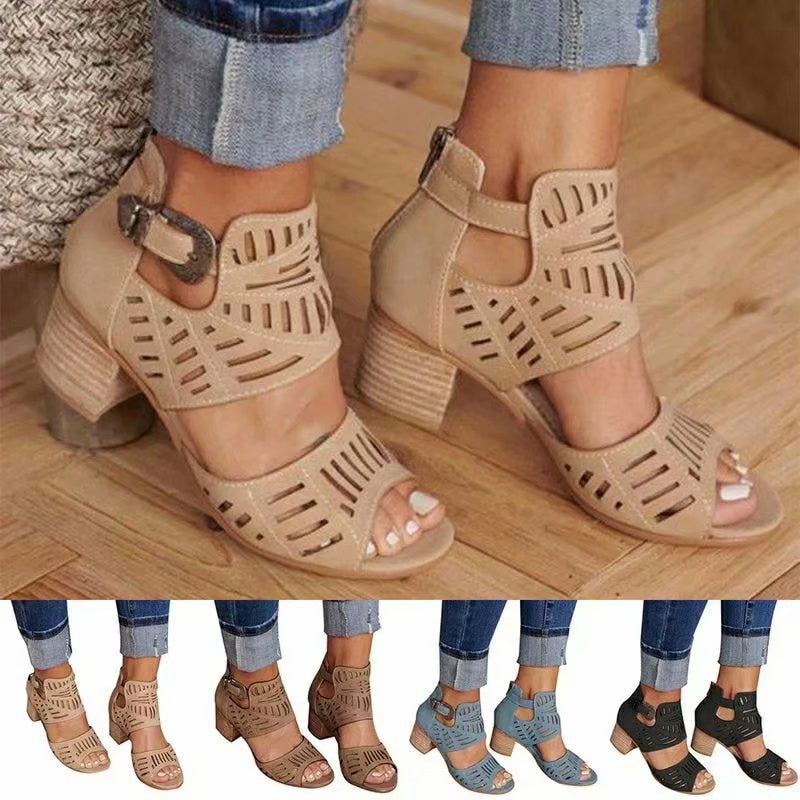 Women Summer Sandals High Heel Gladiator Buckle Strap Fashion Shoes