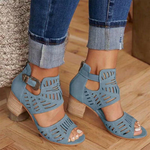 Women Summer Sandals High Heel Gladiator Buckle Strap Fashion Shoes